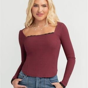 Jessica Simpson Ribbed Knit Top with Lace Trim